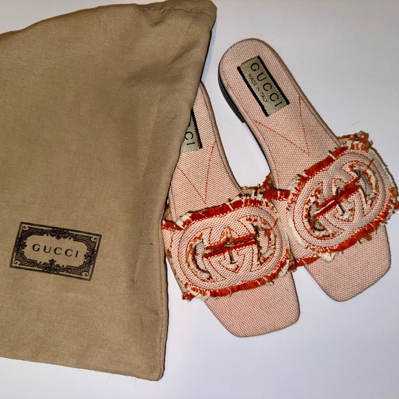 Gucci Shoes - ✨Gucci GG Rosette Canvas Slide Sandals Pink Orange | Size 39 | Made in Italy